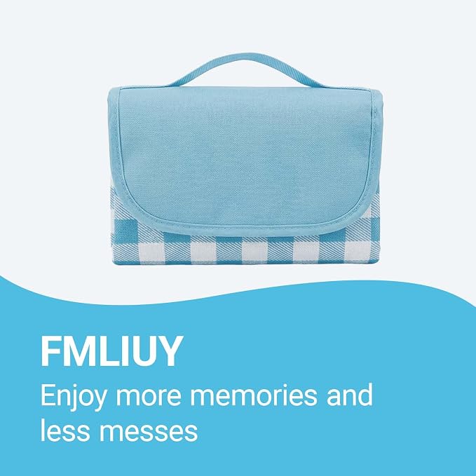 Waterproof Foldable Picnic Blanket Outdoor with Carry Strap,80"X60" Extra Large Beach Blanket Sandproof,Portable Soft Gingham Picnic Mat for Camping Travel Hiking Family Concerts Park(Blue)