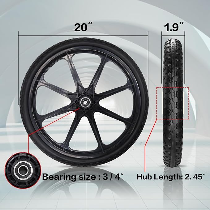 20x1.95" Replacement Flat-Free Tire for Wheelbarrow Wheel Carts,Big Wheel Utility Carts