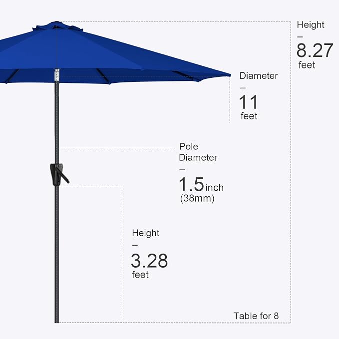 Tempera Patio Market Outdoor Table Umbrella with Auto Tilt and Crank, Large Sun Umbrella with Sturdy Pole & Fade Resistant Canopy, Easy to Set