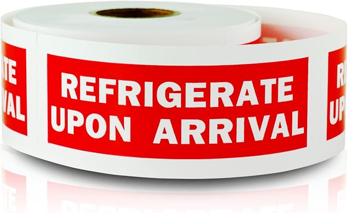 Refrigerate Upon Arrival Stickers, 1.5 x 4 inch, Red, 900 Labels | For Perishable Items, Fruits or Freight Forwarding