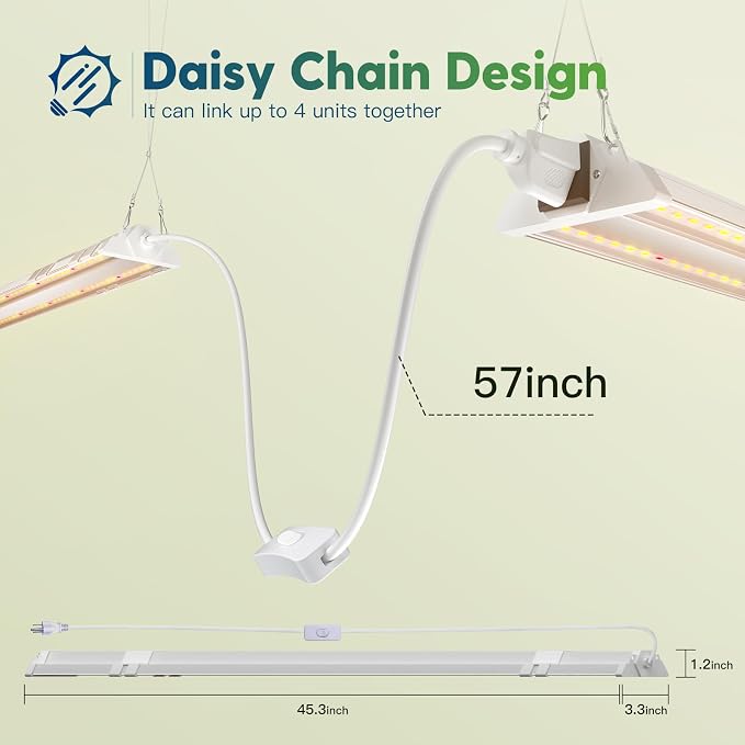 FREELICHT 4 Pack 4ft LED Grow Light, 60W (350W Equivalent), Sunlike Full Spectrum Integrated Plant Light for Hydroponic Indoor Plant Seedling Veg and Flower, Plug in with On/Off Switch