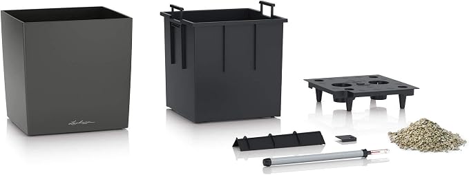 Lechuza Cube 50 Premium Black High Gloss, Self-Watering Square Planter, H19.3 L19.3 W19.3 in