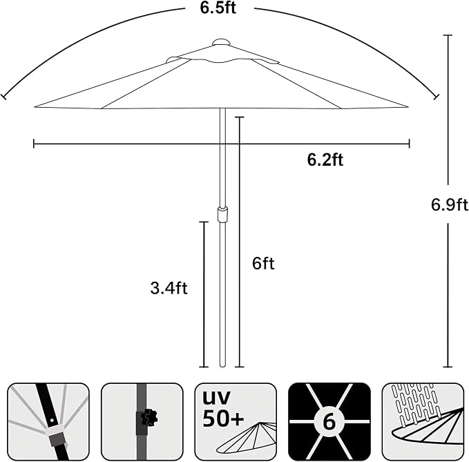 AMMSUN 6ft Patio Umbrella Outdoor Table Umbrellas with Push Button Tilt, UPF50+ Premium Steel Pole and Ribs for Deck, Lawn, Garden, Backyard & Pool
