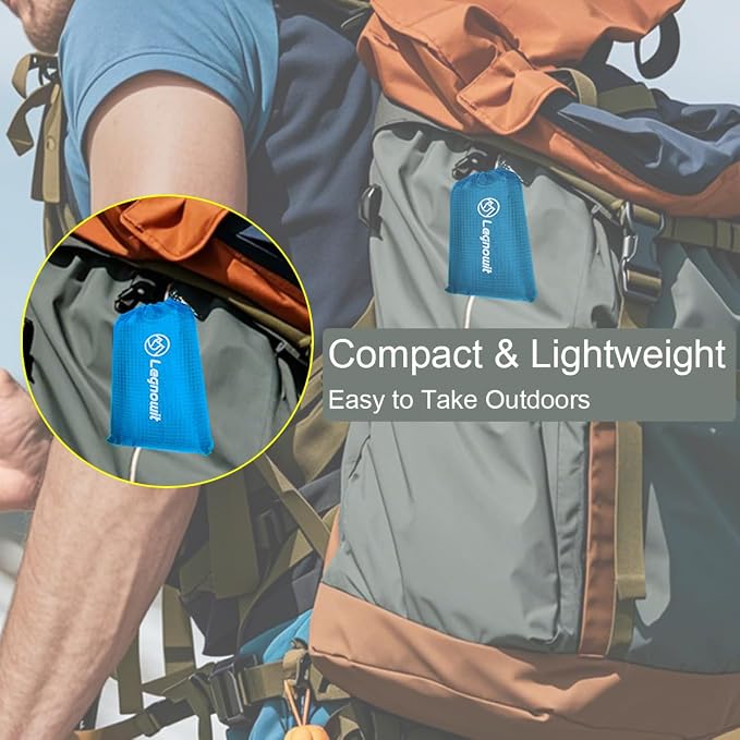 Outdoor Pocket Blanket, 55"x39" Waterproof Foldable Compact Small Picnic Blanket, Ultralight Tarp for Camping, Festival, Beach, Hiking, Backpacking, Travel, Stakes Included (Sky Blue)