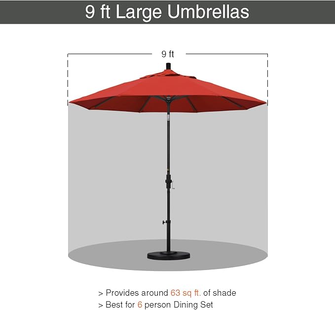 California Umbrella 9' Round Aluminum Outdoor Deck, Pool or Patio Umbrella, Crank Lift, Auto Tilt, Bronze Pole, Sunset Olefin