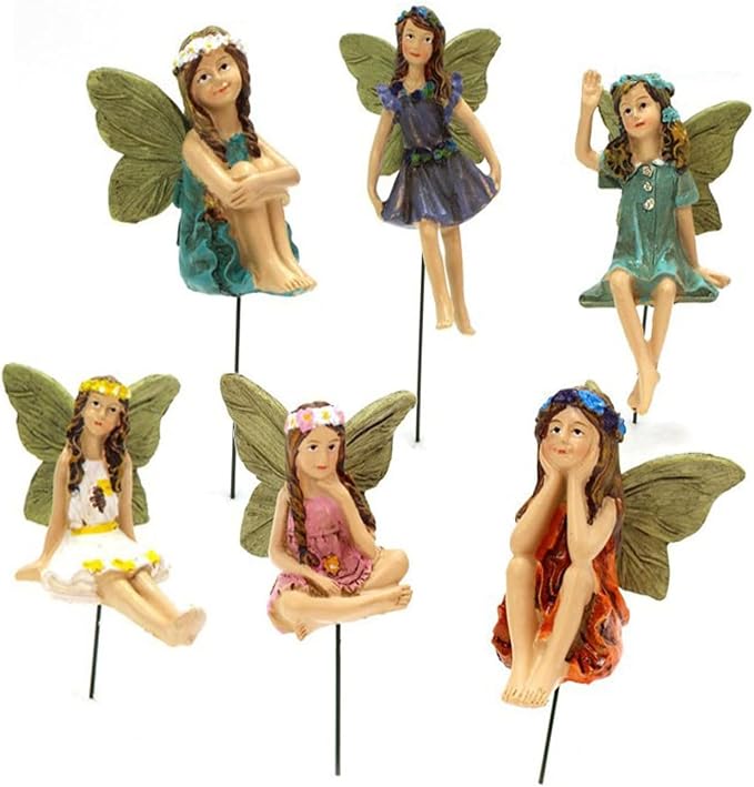 CUIWEI 6 Pcs Mini Garden Figurines Miniatures Fairies Decor for Fairy Outdoor Lawn Yard Home Decoration Indoor Lovely Vintage Resin Fairy Accessories