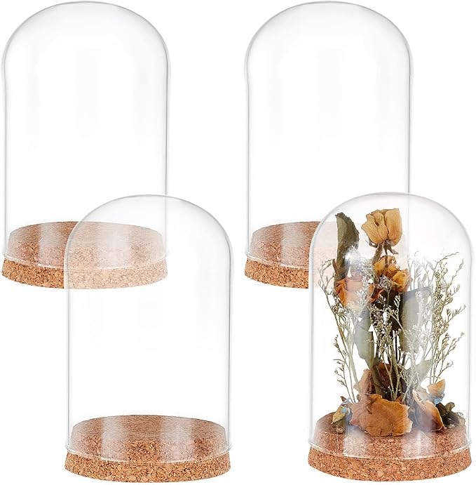 PandaHall 4pcs Glass Cloche Dome Glass Display Bottle Bell Jar with Cork Base Dome Cover Decorative Jars Display Case for Flower Storage Home Christmas Party Decoration 3.15x4.72inch
