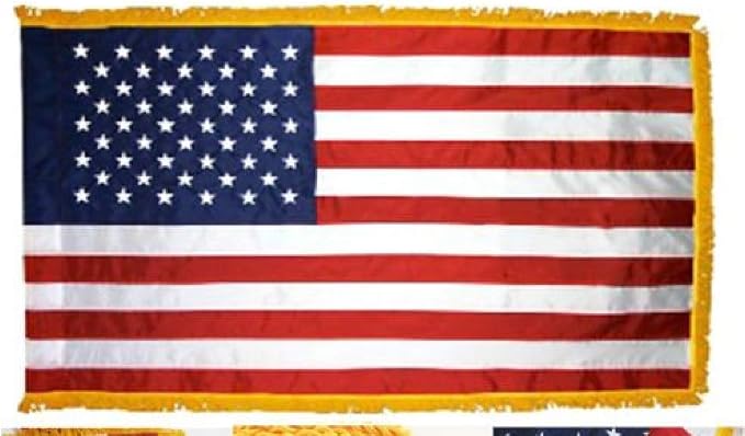 Moon 3X5 Embroidered US USA American 220-D Flag 3x5 Indoor Pole Sleeve Gold FRINGE - Vivid Color and UV Fade Resistant - Prime Outside Garden Home Decor