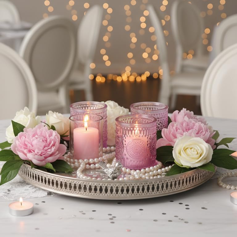 LETINE 16 Pack Purple Votive Candle Holders for Tea Lights Candles, Assorted Glass Candle Holder Bulk Set with 4 Patterns for Home Decor, Parties & Wedding Centerpieces - Image 7