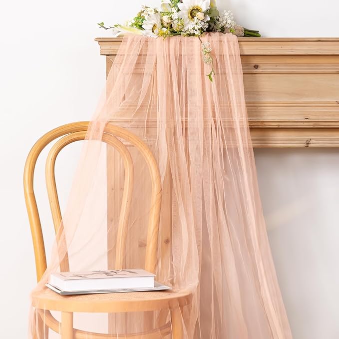 Socomi Peach Cheesecloth Table Runner Tulle Gauze Cheese clothBoho Rustic 120 inch 10FT Runner for Wedding Party Baby Shower Birthday Holiday Decorations 3pcs
