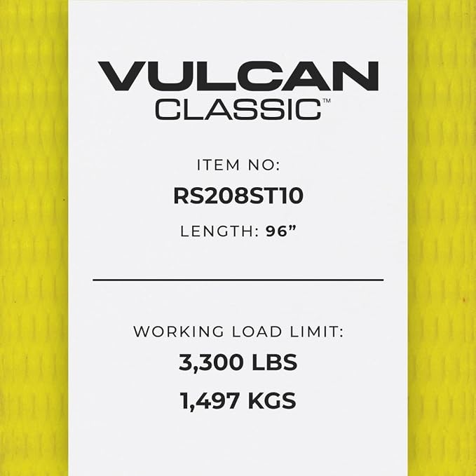 VULCAN Car Tie Down with Twisted Snap Hooks - 2 Inch x 96 Inch - 2 Pack - Classic Yellow - 3,300 Pound Safe Working Load