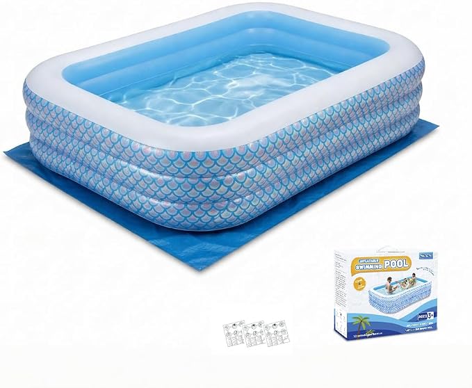 Inflatable Swimming Pool for Kids and Adults- 118" x 68" x 22" Family Full-Sized Blow Up Pools for Kids-Thickened Durable Above Ground Swimming Pool Backyard Lawn, Summer Party Outdoor and Indoor