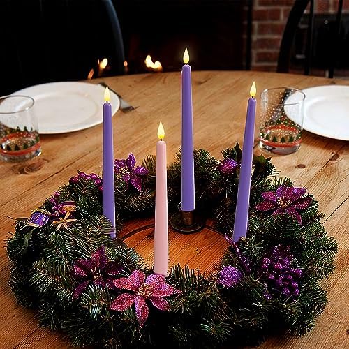 Homemory Battery-Operated LED Flickering Advent Candles, Set of 4 with Remote Timer - For Christmas Wreath - Image 5