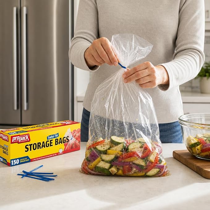 1 Gallon Storage Bags with Twist Ties, 600 Count - Clear Plastic Food Storage Bags for Sandwiches, Snacks, Fruit, Produce & Freezer