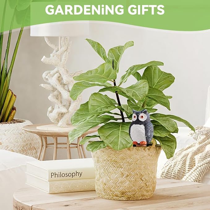 Yeswhat Self Watering Plant Spikes 4 Pack, Terracotta Owl Automatic Plant Waterer for Indoor Outdoor Plants, Slow Release Watering Stakes, Vacation Watering Devices for Potted Plants Garden Decor