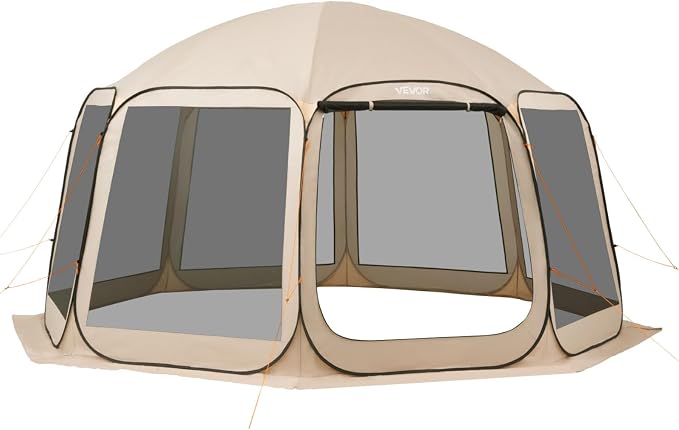 VEVOR Pop up Screen House Tent, 15 x 13.8 ft, 12-15 Person Screen Gazebo, Portable Screened in Canopy with Carry Bag, Netting Sides, Ground Stakes, for Garden, Patio, Backyard, Outdoor Activities