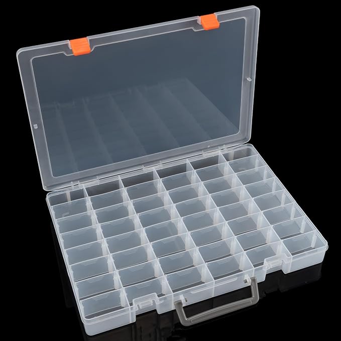 2 Packs Large 48 Grids Clear Plastic Organizer Boxes with Dividers | Adjustable Compartment Organizer Boxes for Jewlery Storage Bead Organizer Rock Collection Box, Grid Box for Nail/Tackle/Arts
