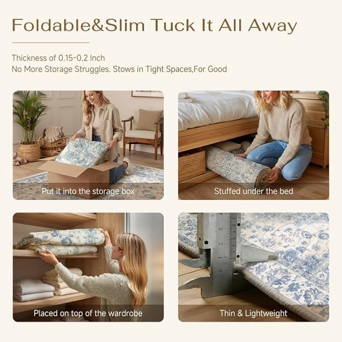 Blue Area Rug 5x7 Vintage Oriental Medallion Non-Slip Carpet | Machine Washable, Soft, Low Pile, for Living Room, Bedroom, Dining Room, Kids Room, Nursery, Office, Retro Neutral Decor