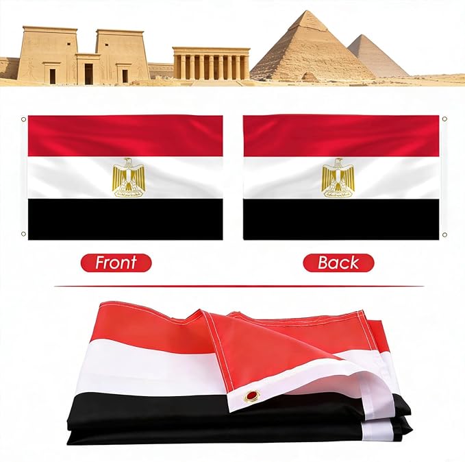 Ahfulife Egypt Flag 3x5 Ft, 1 Pc Large Egyptian National Flags for Outdoor Indoor, Double Sided with Brass Eyelets for World Cup, Party, Garden, Bar, Street Decor