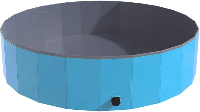 Portable Dog Pool for Large Dogs - Foldable Plastic Bathing Tub with Drain and Carrying Bag for Pets and Backyard Play with Kids by PETMAKER (Blue)