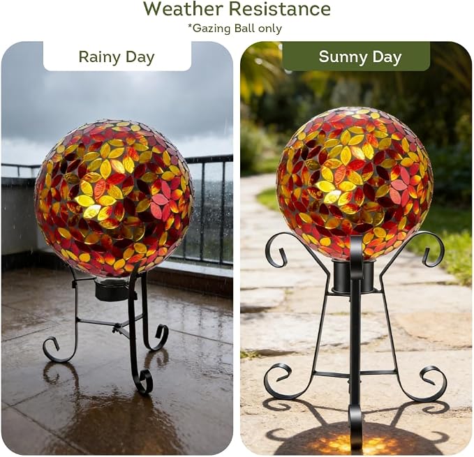Lily's Home Colorful Mosaic Glass Gazing Ball, Designed with a Stunning Holographic Petal Mosaic Pattern to Bring Color and Reflection to Any Home and Garden, Red and Gold (10" Diameter)
