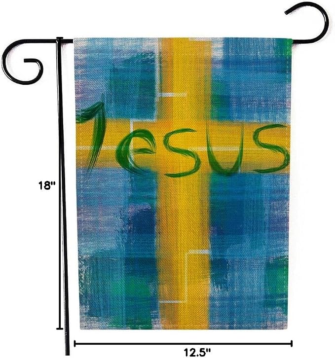 EMMTEEY Easter Garden Flag Double Sided 12.5X18 Inch Yard Decor Garden Flags Jesus Lettering Design Housewarming Modern Blue Yellow Outdoor Garden Flag