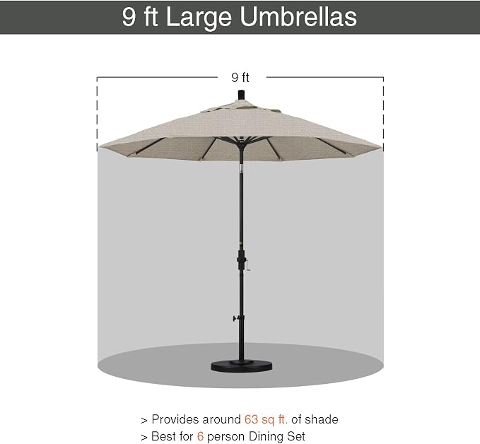 California Umbrella 9' Round Aluminum Patio Umbrella, Crank Lift, Collar Tilt, Bronze Pole, Woven Granite Olefin
