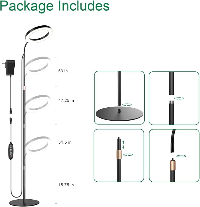 LBW 10.2in Grow Lights for Indoor Plants Full Spectrum with Stand, Floor Plant Growing Lamp for Large Plants, Auto ON/Off Timer 4/8/12H, 4 Dimmable Levels, 68in Adjustable Height