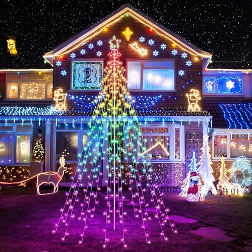 Lomotech RGB Color Changing Christmas Tree Lights - 10Ft 404 LED with 7.08" Topper, Remote Controll Waterproof Iron Pole Waterfall Holiday Tree Lights for Outdoor Christmas Decorations - Image 7