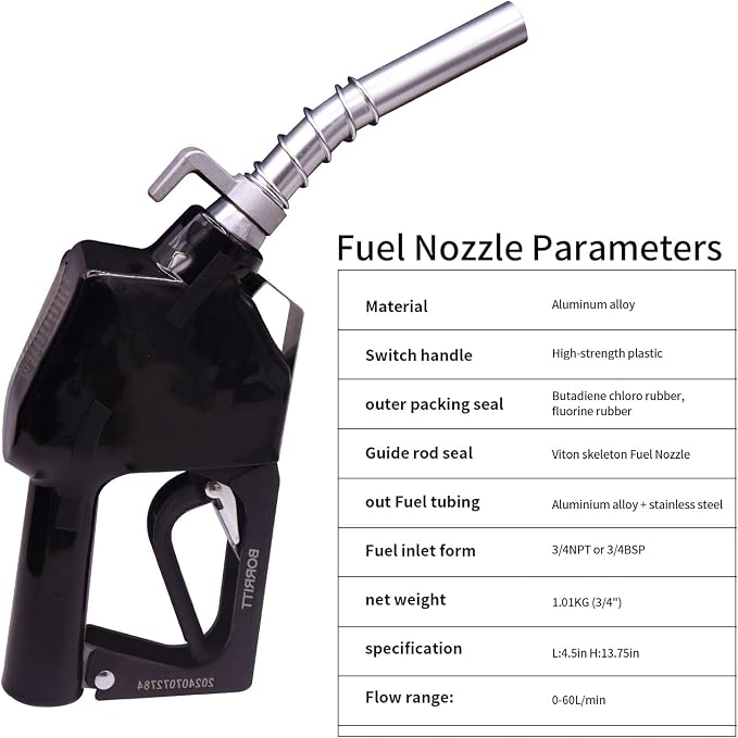 Black 3/4"inch NPT Automatic Shut-Off Fuel Nozzle With Hook+Filter Fuel Refilling Tool Used for diesel,gasoline,kerosen (13/16"Spout Max Flow Rate 16 GPM)