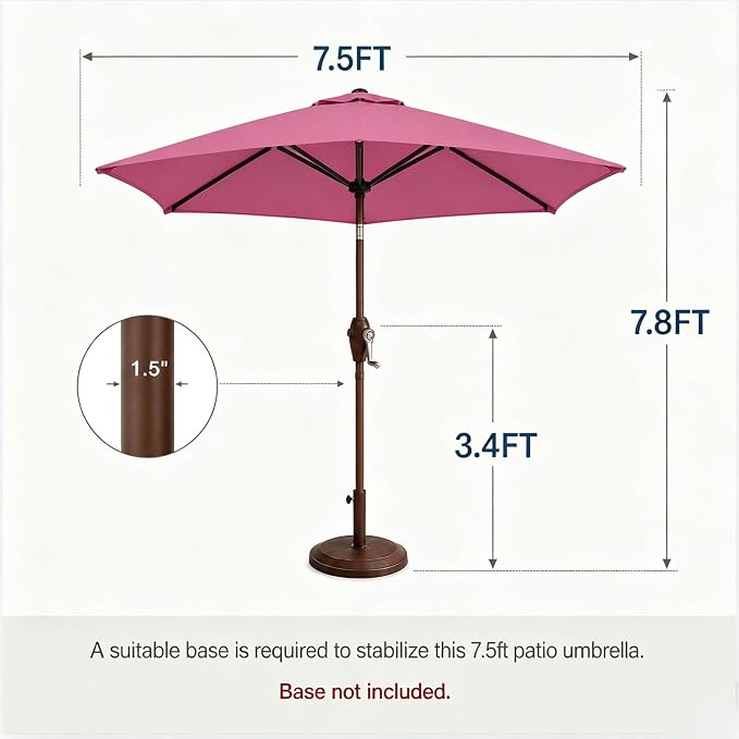 7.5ft Patio Umbrella, Outdoor Table Market Umbrella with Smooth Crank Lift, 6 Windproof Fiberglass Ribs, UPF50+ UV Protection for Deck, Pool, Garden and Backyard