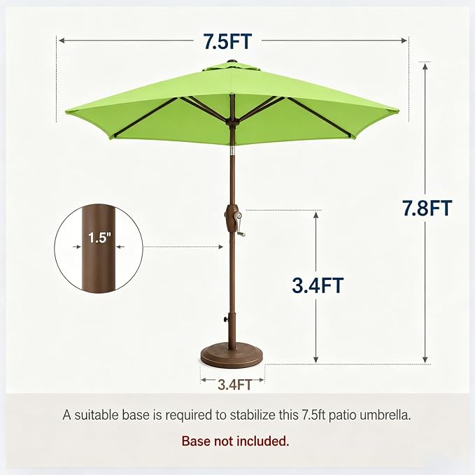 7.5ft Patio Umbrella, Outdoor Table Market Umbrella with Smooth Crank Lift, 6 Windproof Fiberglass Ribs, UPF50+ UV Protection for Deck, Pool, Garden and Backyard