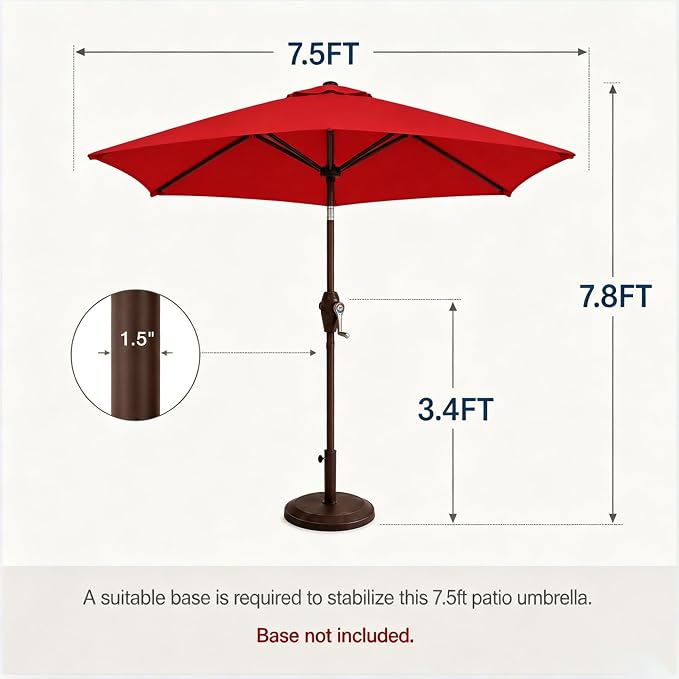 7.5ft Patio Umbrella, Outdoor Table Market Umbrella with Smooth Crank Lift, 6 Windproof Fiberglass Ribs, UPF50+ UV Protection for Deck, Pool, Garden and Backyard