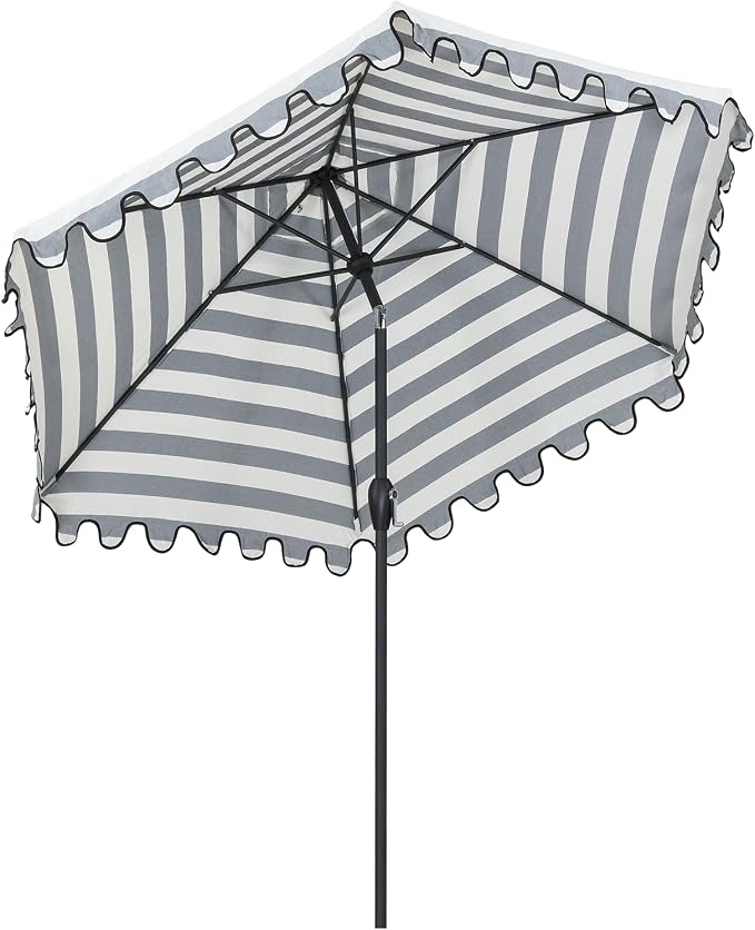 Tempera Striped Patio Umbrellas Outdoor Table Market Umbrellas with Crank & Pust Button Tilt|Auto-Tilt, 8 Steel Ribs, High Color-Fastness Canopy