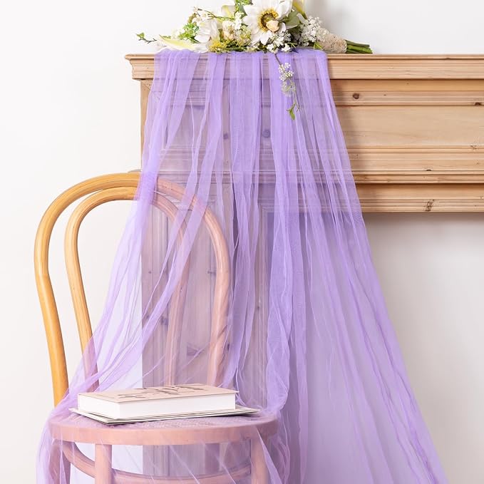 Socomi Lilac Cheesecloth Table Runner Tulle Gauze Cheese clothBoho Rustic 120 inch 10FT Runner for Wedding Party Baby Shower Birthday Holiday Decorations 3pcs