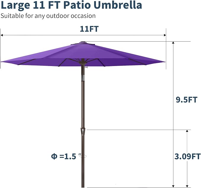 PatioKingdom 11FT Patio Umbrella,Outdoor Umbrella with Push Button Tilt and Crank,Market Table Umbrella with 8 Sturdy Fiberglass Ribs UV Protection