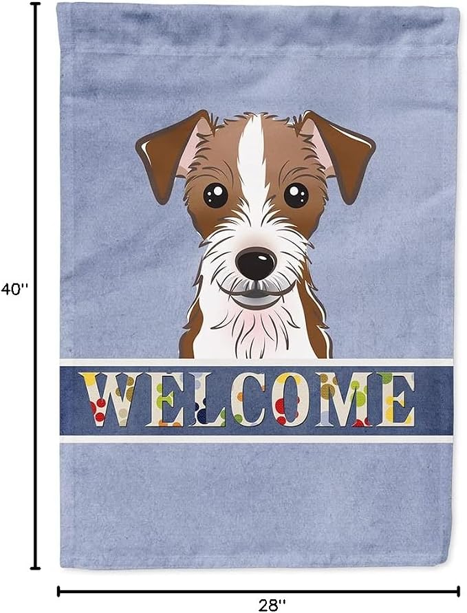 Caroline's Treasures BB1388CHF Jack Russell Terrier Welcome House Flag, Blue Large Porch Sleeve Pole Decorative Outside Yard Banner Artwork Wall Hanging, Polyester, House Size, Multicolor