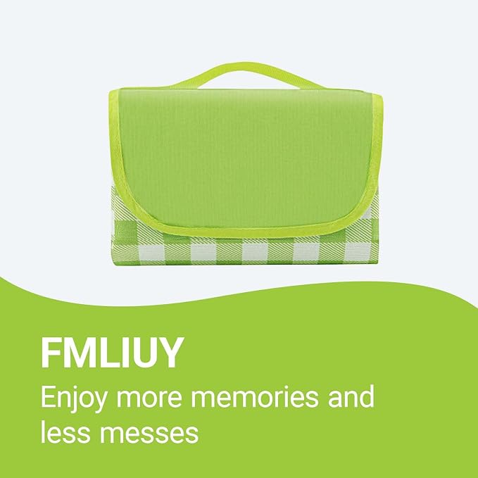 Waterproof Foldable Picnic Blanket Outdoor with Carry Strap,80"X60" Extra Large Beach Blanket Sandproof,Portable Soft Gingham Picnic Mat for Camping Travel Hiking Family Concerts Park(Green)