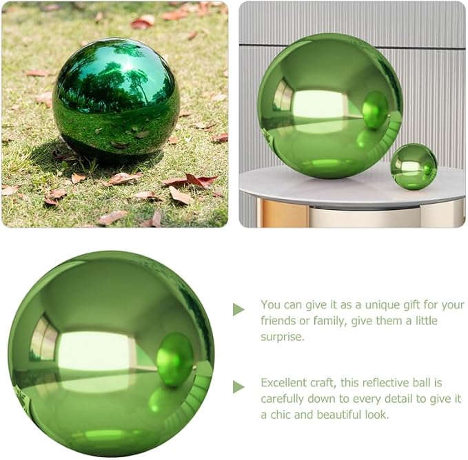Abaodam Stainless Steel Gazing Ball, Reflective Mirror Polished Garden Globe 7.07inch, Green Decorative Sphere for Yard Outdoor Decor, Unbreakable Metal Gazing Globe for Garden Decoration Ornament
