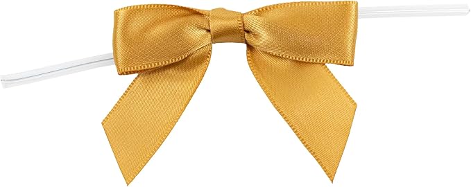 Reliant Ribbon 5171-92803-2X1 Satin Twist Tie Bows - Small Bows, 5/8 Inch X 100 Pieces, Old Gold