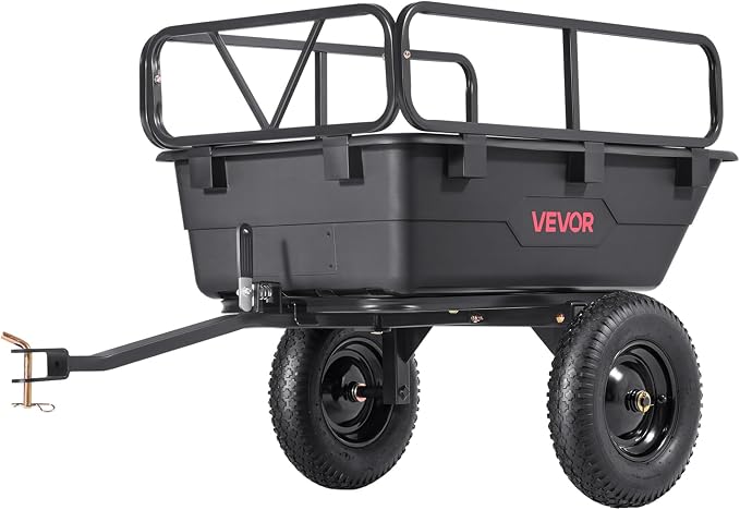 VEVOR 500Lbs 10 Cu.Ft. ATV UTV Trailer Tow Behind Dump Cart, Heavy Duty Pull Behind Utility Dump Trailer for Lawn Mower Trailer Tractor Garden Yard with 16in Tires