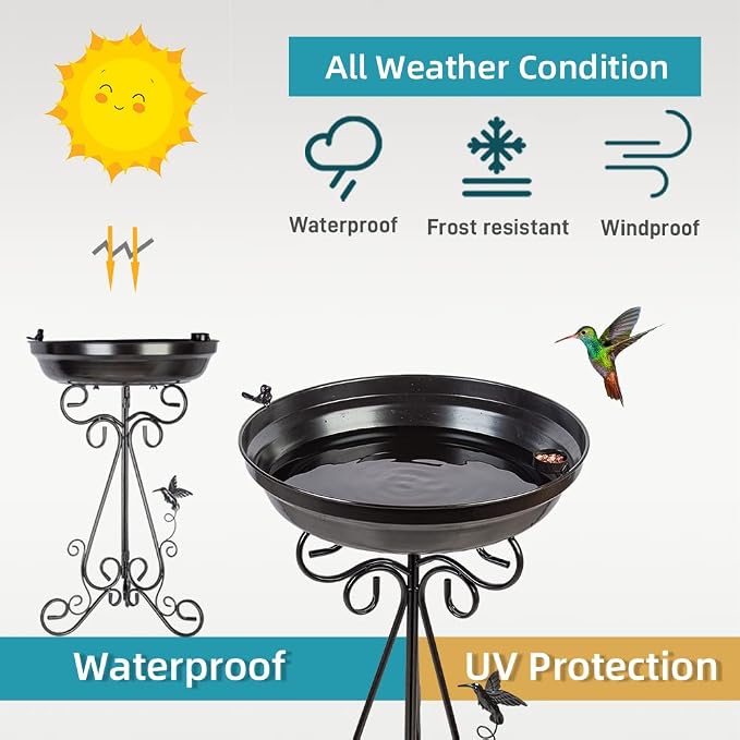 DREAMSOUL 18 inch Dia Large Bird Bath Stand, 4 inch Deep Bird Bath for Outside, Metal Birdbaths for the Garden Yard Patio Decor