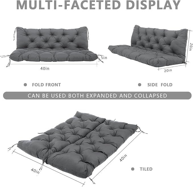 Porch Swing Cushions Waterproof Outdoor Swing Cushions 2-3 Seater Thicken 5" Dark Gray Patio Swing Cushion with Backrest 40 ×40" Swing Replacement Cushion for Outdoor Furniture
