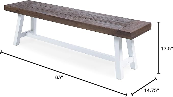 Christopher Knight Home Carlisle Outdoor Acacia Wood Dining Bench with Metal Frame, Sandblast Dark Brown / White Rustic Metal