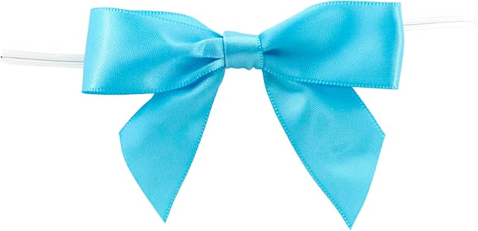 Reliant Ribbon 5170-91305-3X2 Satin Twist Tie Bows - Large Bows, 7/8 Inch X 100 Pieces, Turquoise