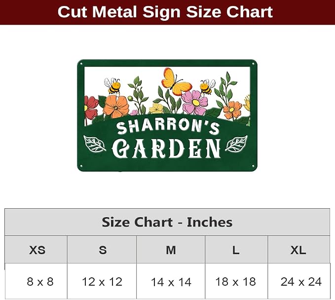 MeMate Floral Garden Plaque, Custom Name Metal Sign for Mom Grandma, Rustic Decor for She Shed