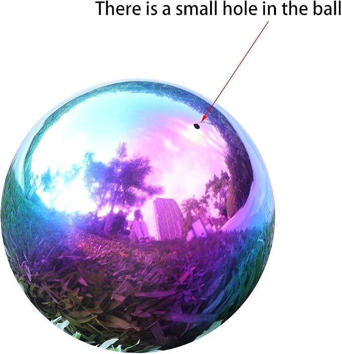 Kesywale Rainbow Gazing Globe Mirror Balls for Garden Home Stainless Steel Shiny Hollow Sphere Sparkling Outdoor Ornament (8 Inch)