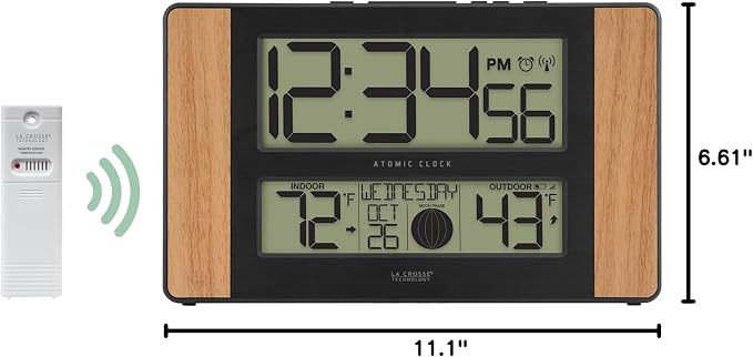La Crosse Technology Atomic Digital Clock with Outdoor Temperature, Wood Oak, 0