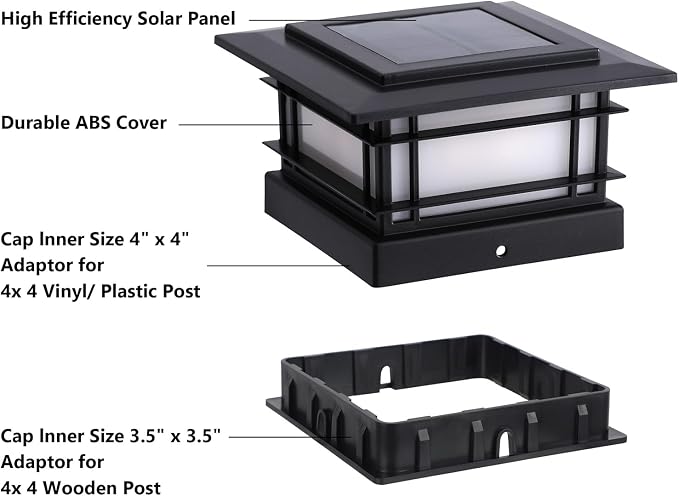 Dynaming 4x4 Solar Post Cap Lights Outdoor with Flickering Flame Light, 2 Pack Black Shell Fence Post Solar Lights Fit 4x4 Vinyl/Wooden Posts, Brightness LED Lighting Decor for Garden Deck Patio