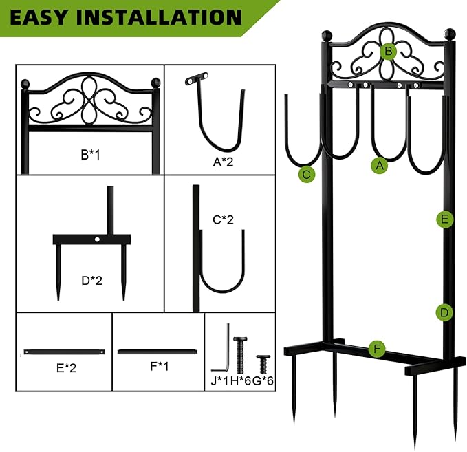 Upgraded Garden Hose Holder - Heavy Duty Freestanding Metal Hose Holder with 4 Stabilizing Spikes, Sturdy Hose Hanger up to 100ft Hose for Yard, Lawn & Outdoor Garden (Black)